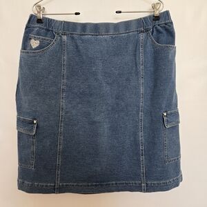 QUACKER FACTORY DENIM SKIRT WOMEN MINI BUILT IN SHORTS ELASTIC WAIST SIZE LARGE